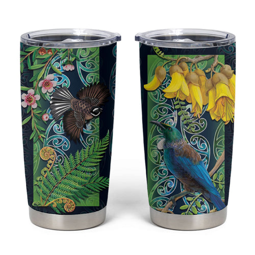 Aotearoa Maori Mangopare Christmas Tumbler Cup Pikawakawa and Tui