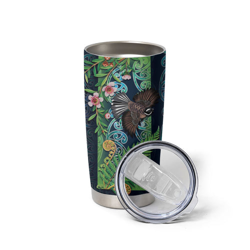 Aotearoa Maori Mangopare Christmas Tumbler Cup Pikawakawa and Tui