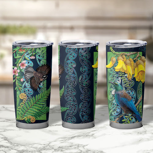 Aotearoa Maori Mangopare Christmas Tumbler Cup Pikawakawa and Tui