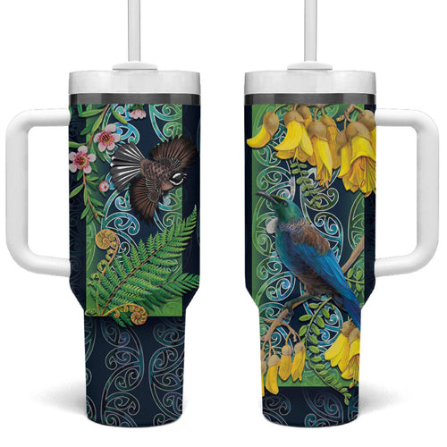 Aotearoa Maori Mangopare Christmas Tumbler With Handle Pikawakawa and Tui