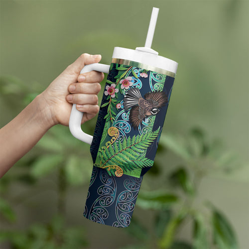 Aotearoa Maori Mangopare Christmas Tumbler With Handle Pikawakawa and Tui