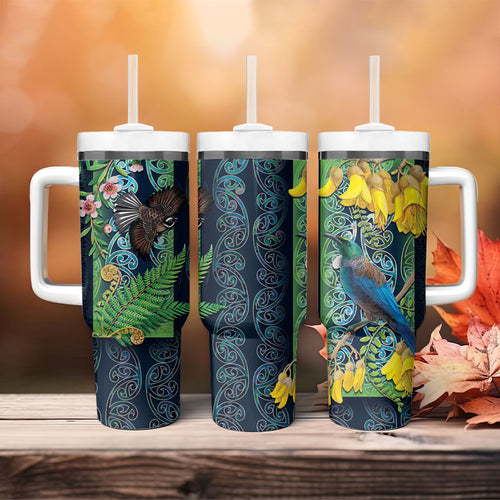 Aotearoa Maori Mangopare Christmas Tumbler With Handle Pikawakawa and Tui