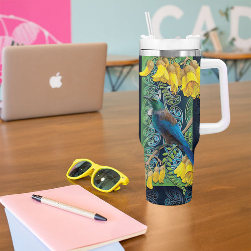 Aotearoa Maori Mangopare Christmas Tumbler With Handle Pikawakawa and Tui
