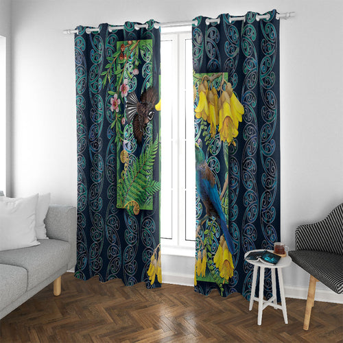 Aotearoa Maori Mangopare Christmas Window Curtain Pikawakawa and Tui