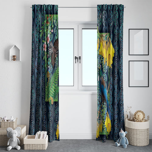 Aotearoa Maori Mangopare Christmas Window Curtain Pikawakawa and Tui