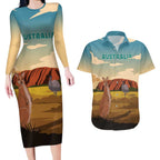 Australia Personalized Couples Matching Long Sleeve Bodycon Dress and Hawaiian Shirt Uluru Scenery
