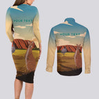 Australia Personalized Couples Matching Long Sleeve Bodycon Dress and Long Sleeve Button Shirt Uluru Scenery