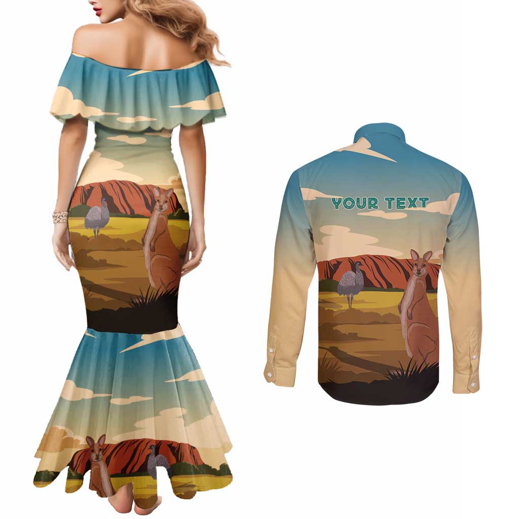 Australia Personalized Couples Matching Mermaid Dress and Long Sleeve Button Shirt Uluru Scenery