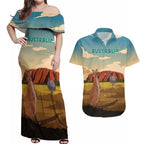 Australia Personalized Couples Matching Off Shoulder Maxi Dress and Hawaiian Shirt Uluru Scenery