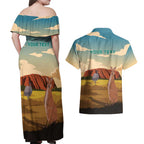 Australia Personalized Couples Matching Off Shoulder Maxi Dress and Hawaiian Shirt Uluru Scenery