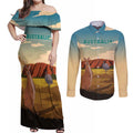 Australia Personalized Couples Matching Off Shoulder Maxi Dress and Long Sleeve Button Shirt Uluru Scenery