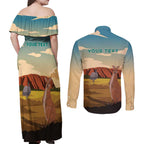 Australia Personalized Couples Matching Off Shoulder Maxi Dress and Long Sleeve Button Shirt Uluru Scenery