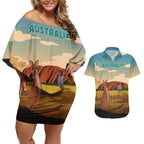 Australia Personalized Couples Matching Off Shoulder Short Dress and Hawaiian Shirt Uluru Scenery