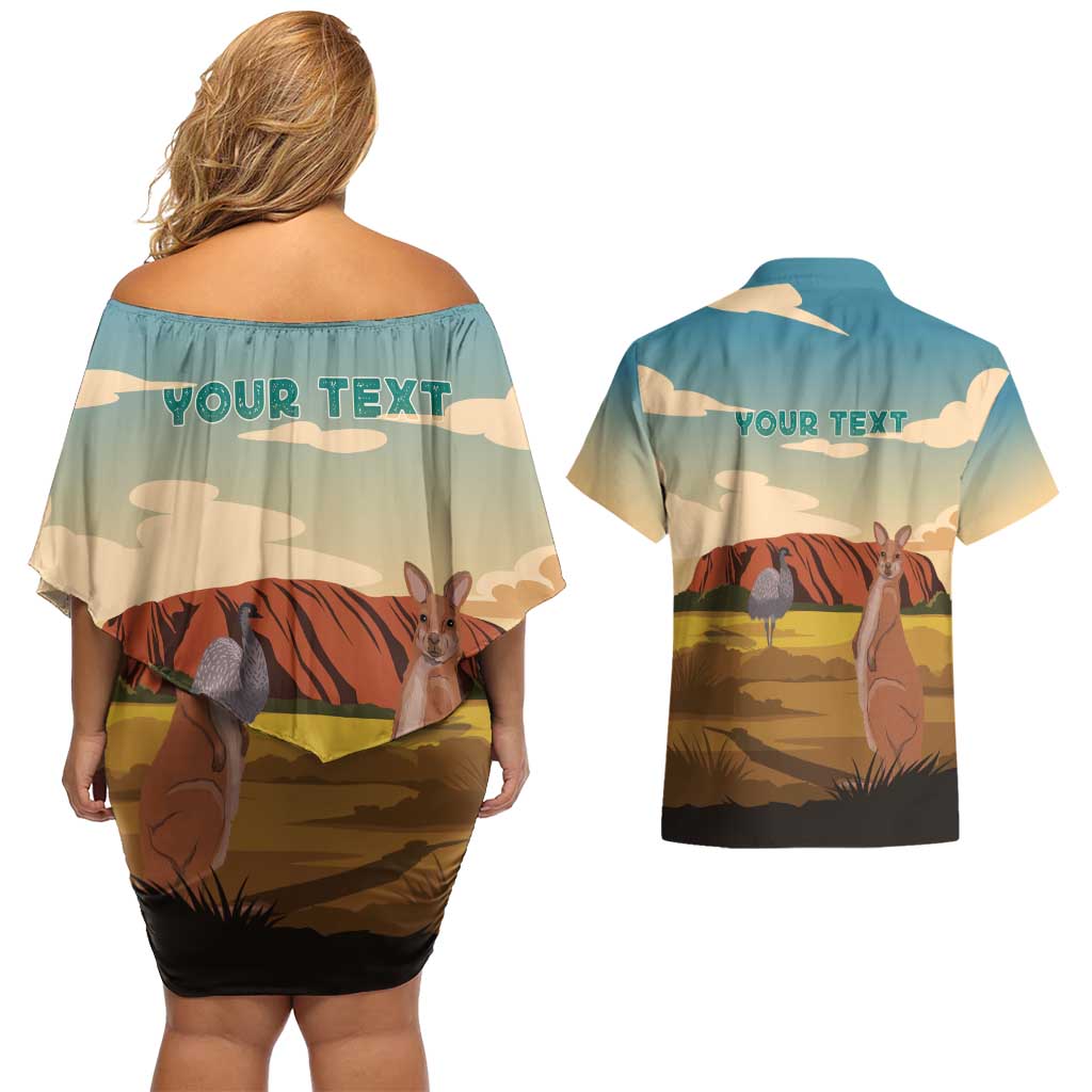 Australia Personalized Couples Matching Off Shoulder Short Dress and Hawaiian Shirt Uluru Scenery