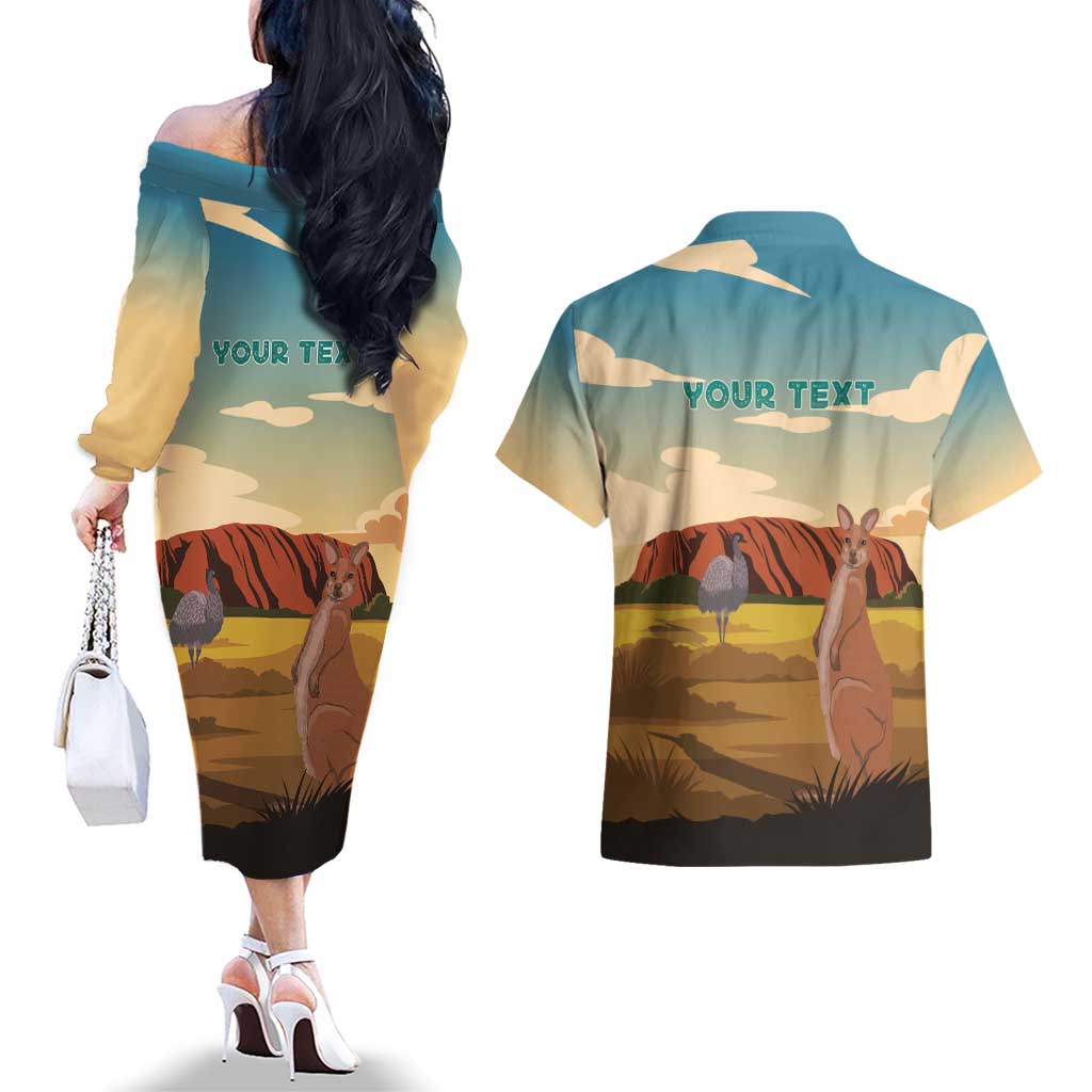 Australia Personalized Couples Matching Off The Shoulder Long Sleeve Dress and Hawaiian Shirt Uluru Scenery
