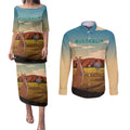 Australia Personalized Couples Matching Puletasi and Long Sleeve Button Shirt Uluru Scenery