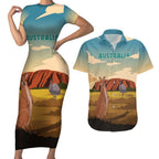 Australia Personalized Couples Matching Short Sleeve Bodycon Dress and Hawaiian Shirt Uluru Scenery
