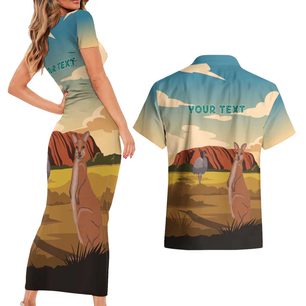 Australia Personalized Couples Matching Short Sleeve Bodycon Dress and Hawaiian Shirt Uluru Scenery