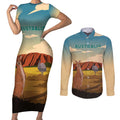 Australia Personalized Couples Matching Short Sleeve Bodycon Dress and Long Sleeve Button Shirt Uluru Scenery