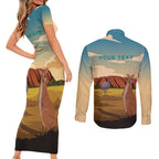 Australia Personalized Couples Matching Short Sleeve Bodycon Dress and Long Sleeve Button Shirt Uluru Scenery