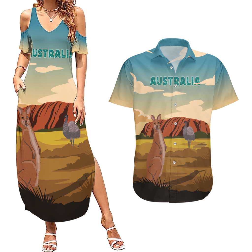 Australia Personalized Couples Matching Summer Maxi Dress and Hawaiian Shirt Uluru Scenery