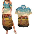 Australia Personalized Couples Matching Summer Maxi Dress and Hawaiian Shirt Uluru Scenery