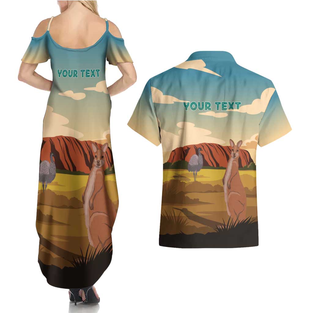 Australia Personalized Couples Matching Summer Maxi Dress and Hawaiian Shirt Uluru Scenery