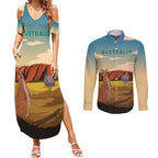 Australia Personalized Couples Matching Summer Maxi Dress and Long Sleeve Button Shirt Uluru Scenery