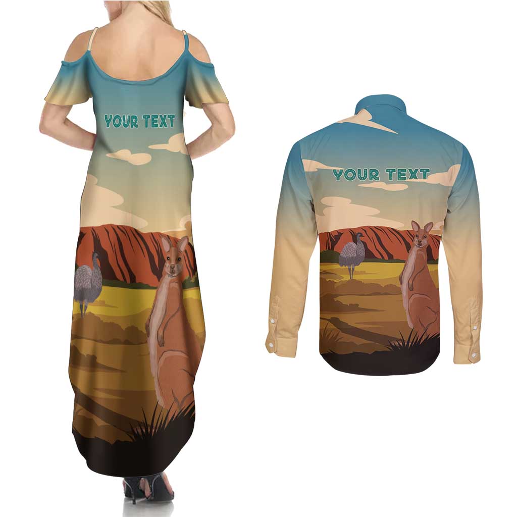 Australia Personalized Couples Matching Summer Maxi Dress and Long Sleeve Button Shirt Uluru Scenery