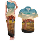 Australia Personalized Couples Matching Tank Maxi Dress and Hawaiian Shirt Uluru Scenery
