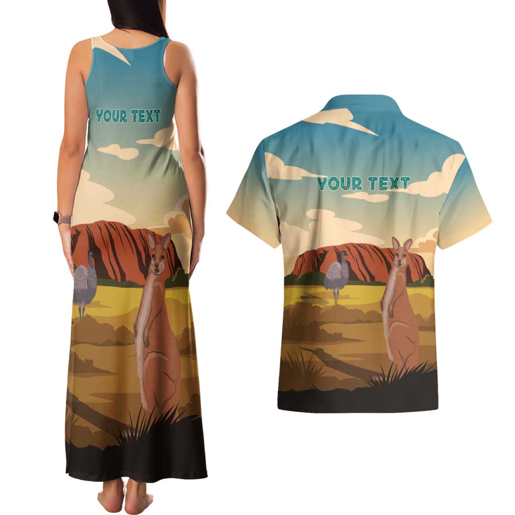 Australia Personalized Couples Matching Tank Maxi Dress and Hawaiian Shirt Uluru Scenery
