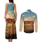 Australia Personalized Couples Matching Tank Maxi Dress and Long Sleeve Button Shirt Uluru Scenery