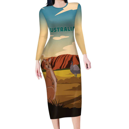 Australia Personalized Family Matching Long Sleeve Bodycon Dress and Hawaiian Shirt Uluru Scenery