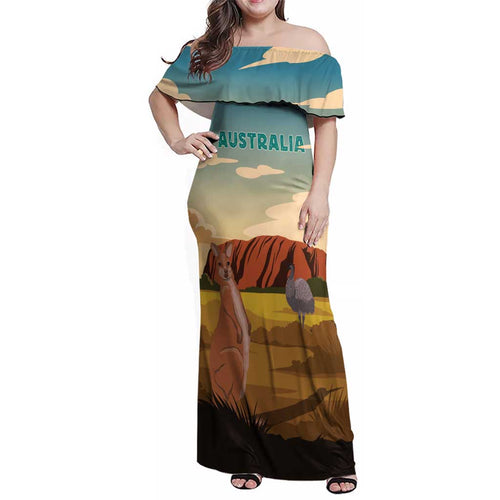 Australia Personalized Family Matching Off Shoulder Maxi Dress and Hawaiian Shirt Uluru Scenery