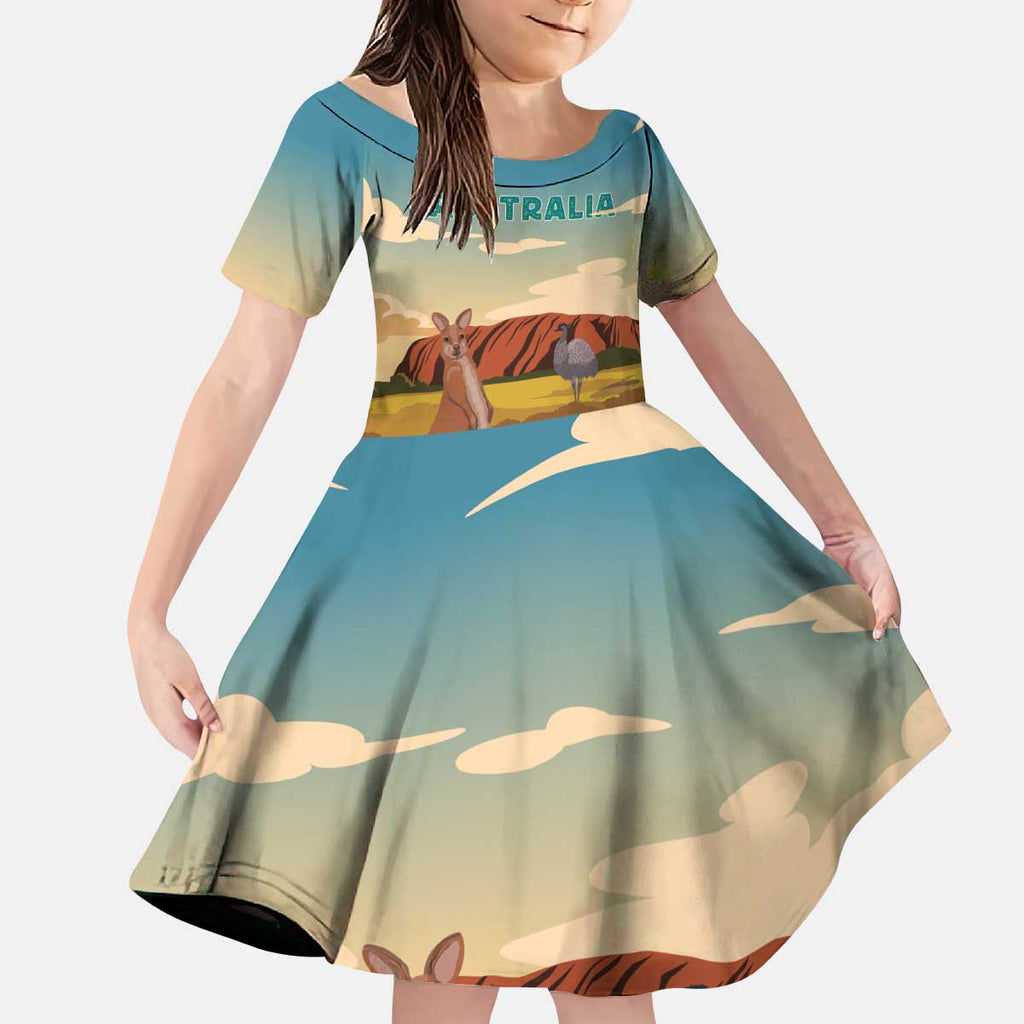 Australia Personalized Kid Short Sleeve Dress Uluru Scenery