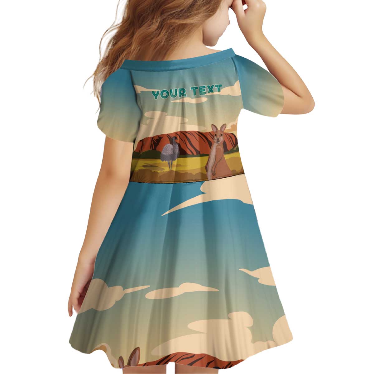 Australia Personalized Kid Short Sleeve Dress Uluru Scenery