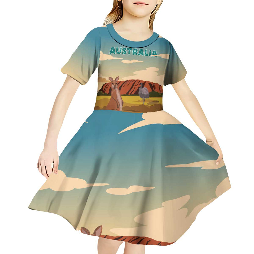 Australia Personalized Kid Short Sleeve Dress Uluru Scenery