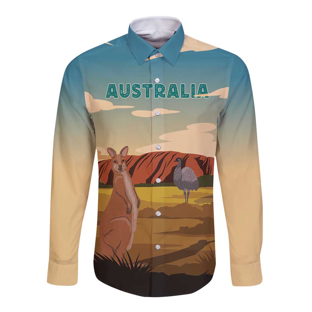 Australia Personalized Long Sleeve Button Shirt Uluru Scenery