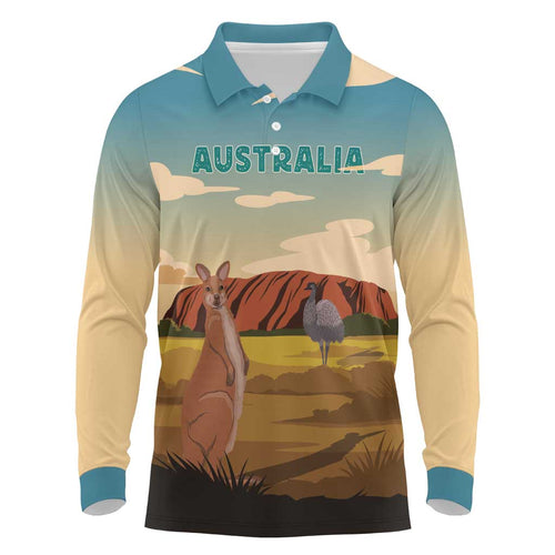 Australia Personalized Long Sleeve Polo Shirt Uluru Scenery