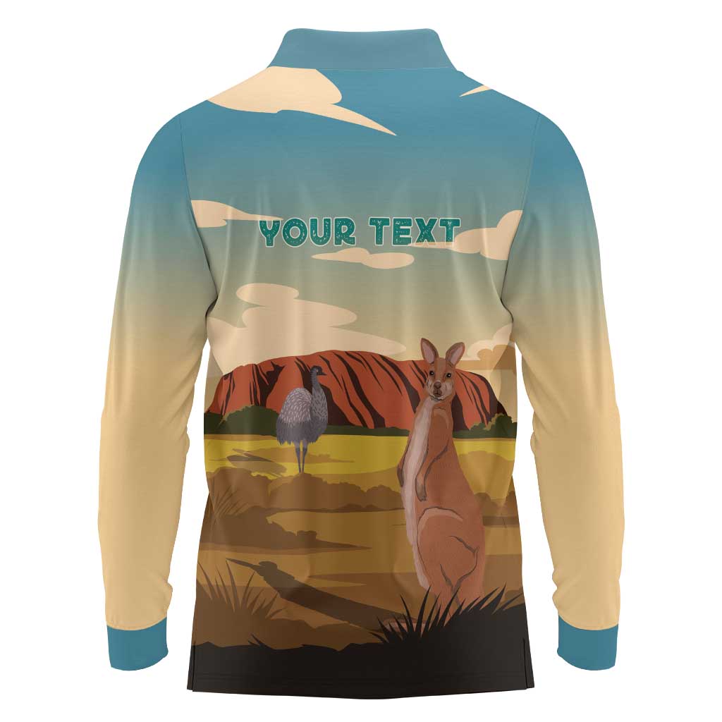 Australia Personalized Long Sleeve Polo Shirt Uluru Scenery