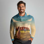 Australia Personalized Long Sleeve Polo Shirt Uluru Scenery
