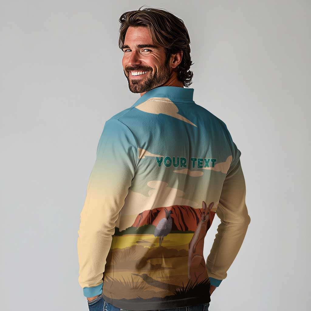 Australia Personalized Long Sleeve Polo Shirt Uluru Scenery