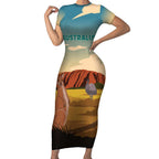 Australia Personalized Short Sleeve Bodycon Dress Uluru Scenery