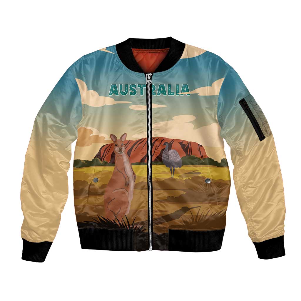 Australia Personalized Sleeve Zip Bomber Jacket Uluru Scenery