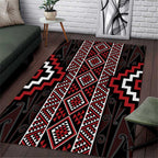 Red Tukutuku Pattern Aotearoa Area Rug Niho Taniwha and Puhoro Motifs