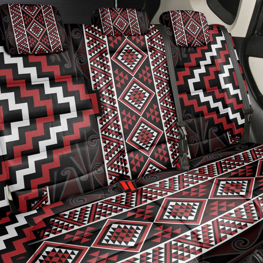 Red Tukutuku Pattern Aotearoa Back Car Seat Cover Niho Taniwha and Puhoro Motifs