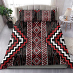 Red Tukutuku Pattern Aotearoa Bedding Set Niho Taniwha and Puhoro Motifs