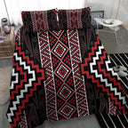 Red Tukutuku Pattern Aotearoa Bedding Set Niho Taniwha and Puhoro Motifs