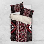 Red Tukutuku Pattern Aotearoa Bedding Set Niho Taniwha and Puhoro Motifs