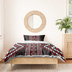 Red Tukutuku Pattern Aotearoa Bedding Set Niho Taniwha and Puhoro Motifs